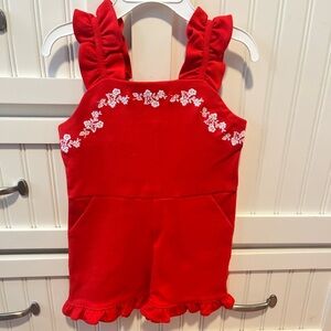 Red Floral Embroidered Kids Romper